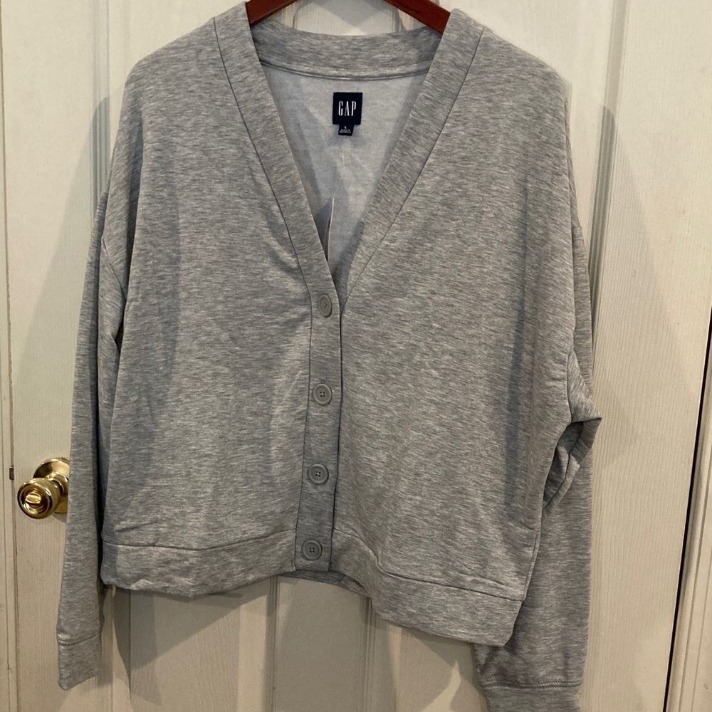 NWT GAP Soft V Neck Heather Gray Button Cardigan